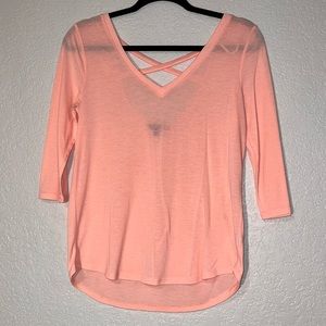 American Eagle Small Pinky Peach 3/4 Length Tee w/Scoop Back &Criss Cross Detail